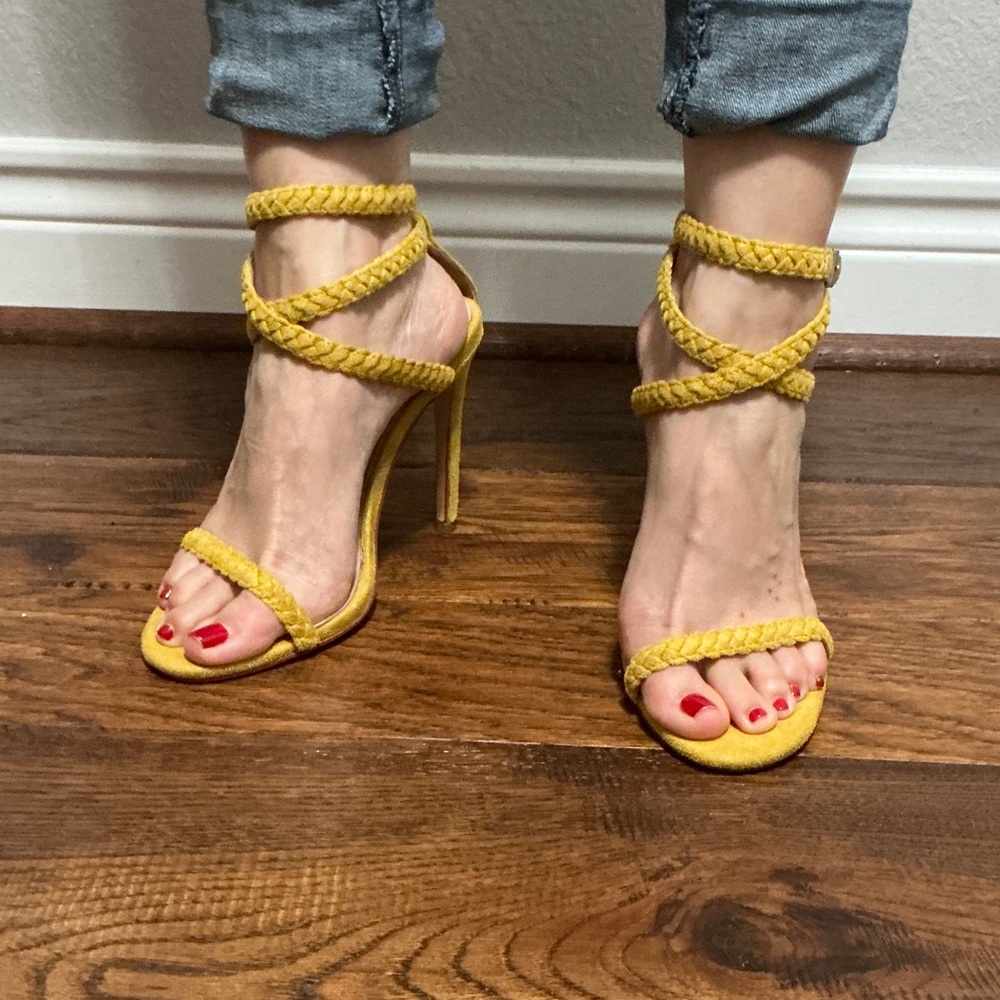 Braided Wrap Stiletto Sandals in Yellow - Women's Heels